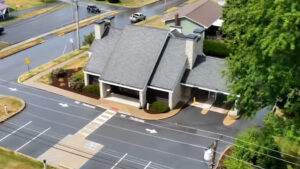 aerial view of bank branch
