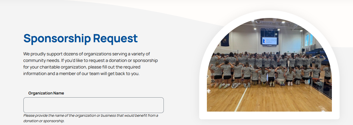 website screenshot of a sponsorship request form